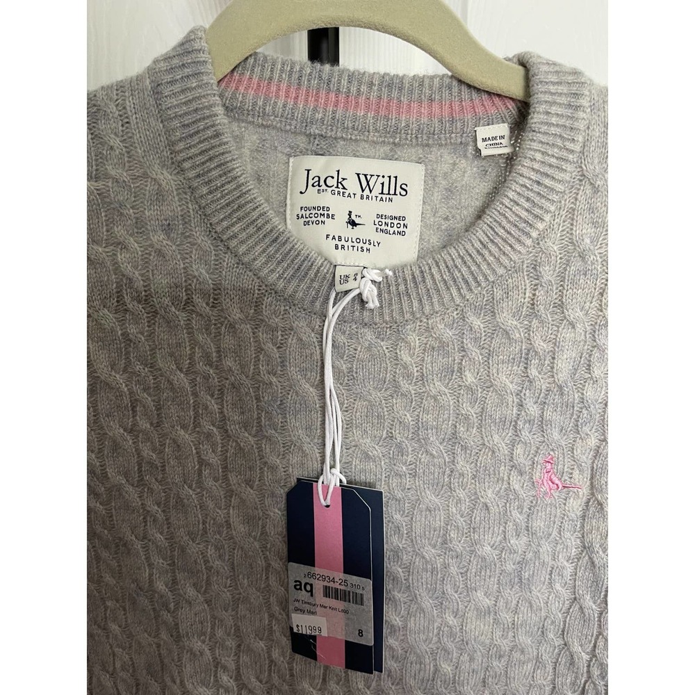 jack wills gray merino wool sweater UK 8/ US 4 womens new with tags